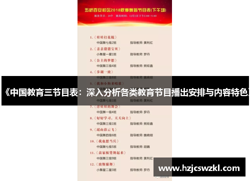 《中国教育三节目表：深入分析各类教育节目播出安排与内容特色》